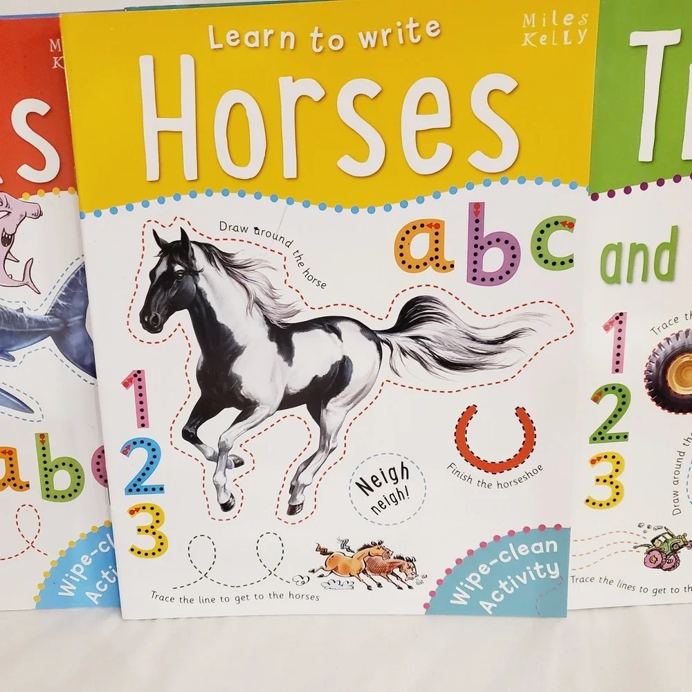 Set Of 10 Miles Kelly Wipe-Clean Activity Learn To Write Letters, Number, Colors